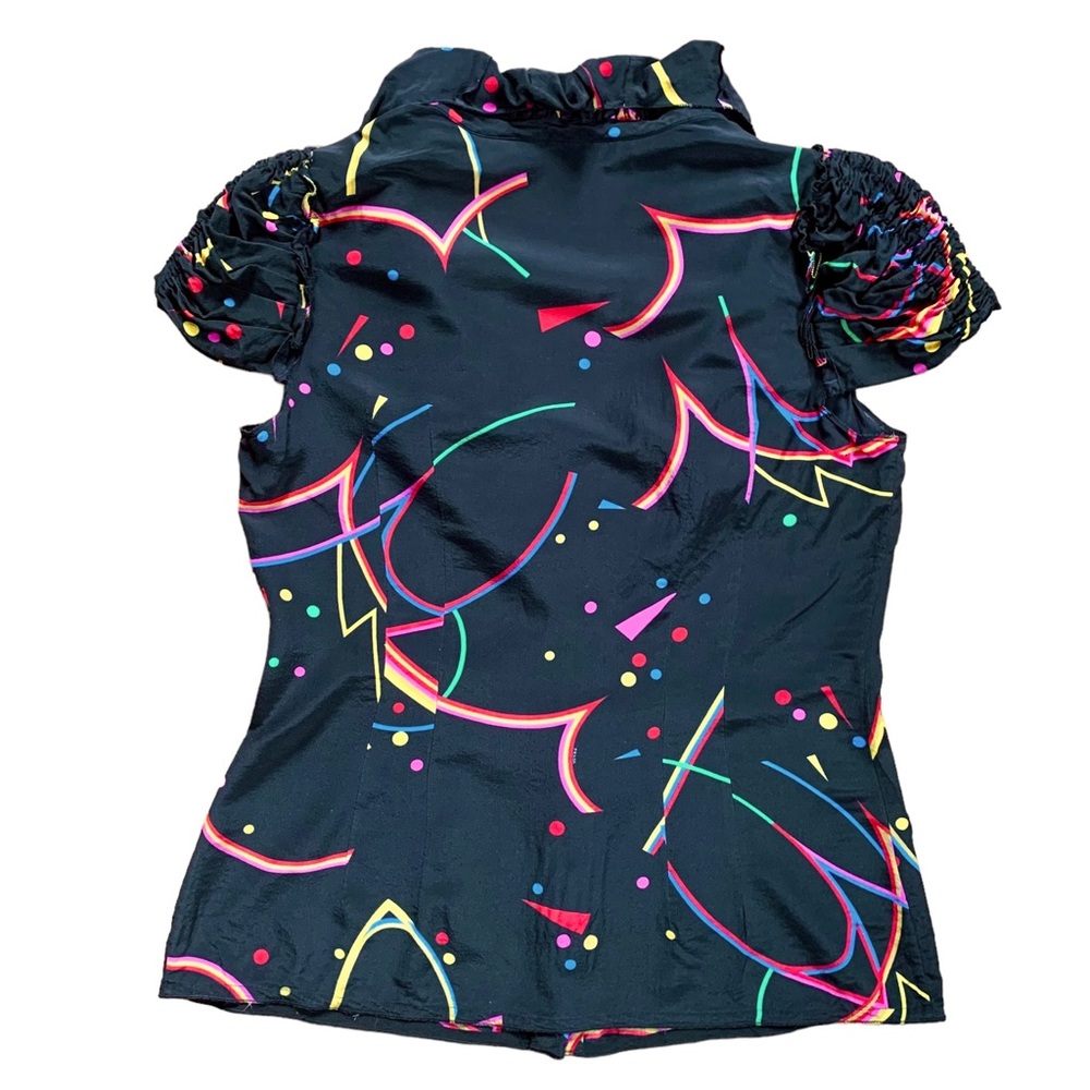 Prada Black Puff Sleeve Top with Neon Multicolor Abstract Print - Picture 6 of 7